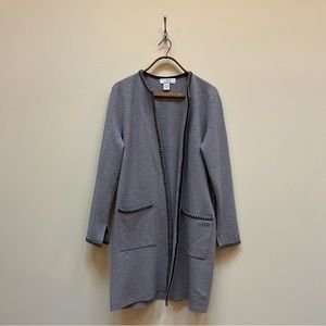 MAGASCHONI | long grey cardigan with black trim